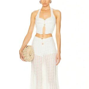 Cult Gaia White Linen Halter Top With Gold Pin Detail Size Medium
